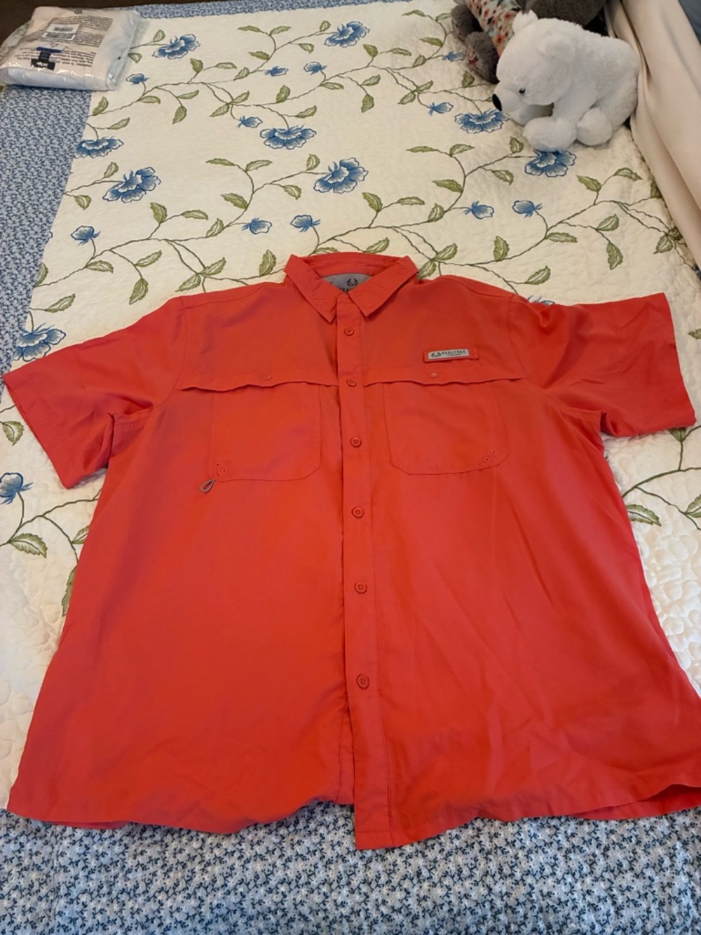 RealTree Men’s Short-Sleeve vibrant Orange Color Outdoor Button-Up Shirt Size XL